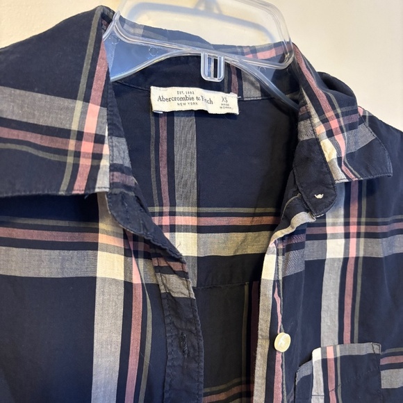 Abercrombie & Fitch Y2K Collared Button Down Shirt Top Blue Pink Plaid Size XS - Picture 4 of 4